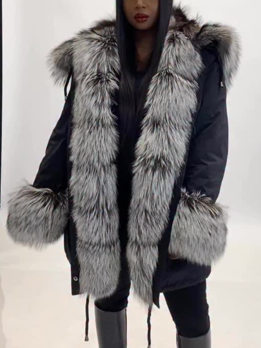 Black Hooded Fur Coat