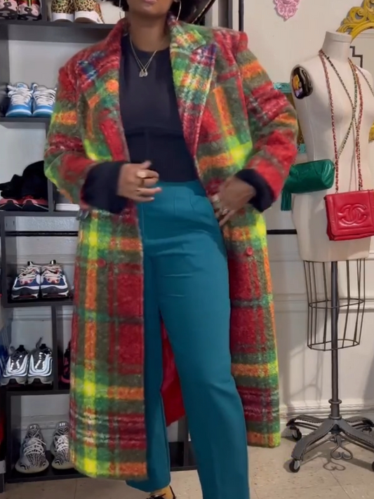 Autumn Fashion Plaid Trench Coat
