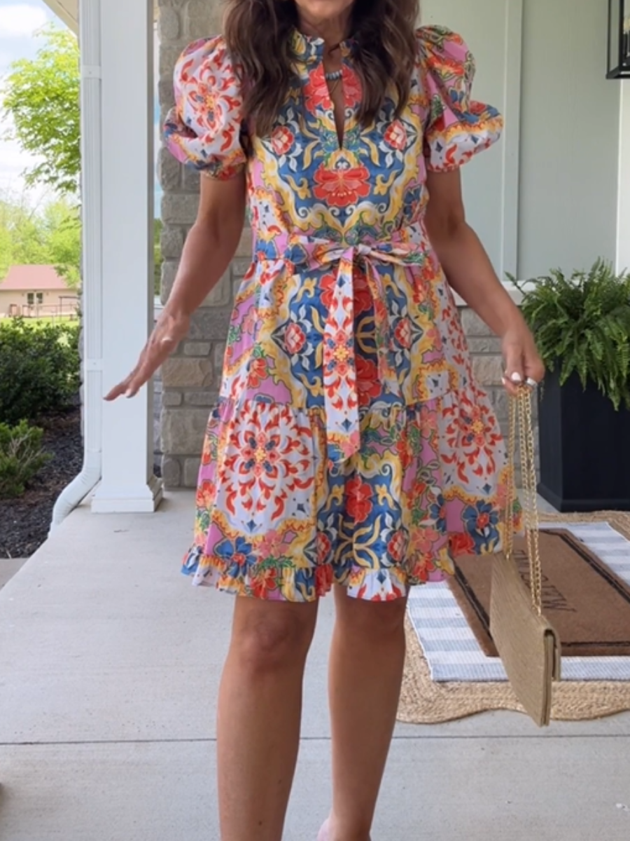 Colorful Floral Short Dress