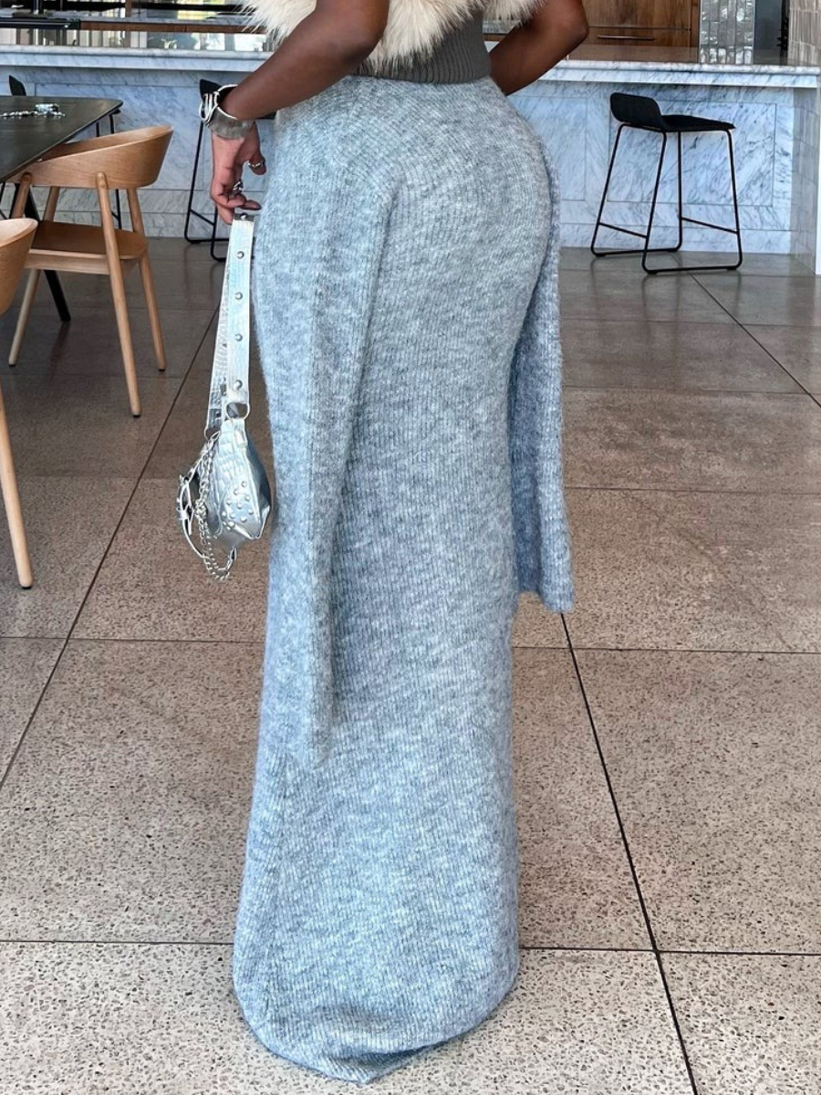 Long Gray Knit Button-Up Sweater