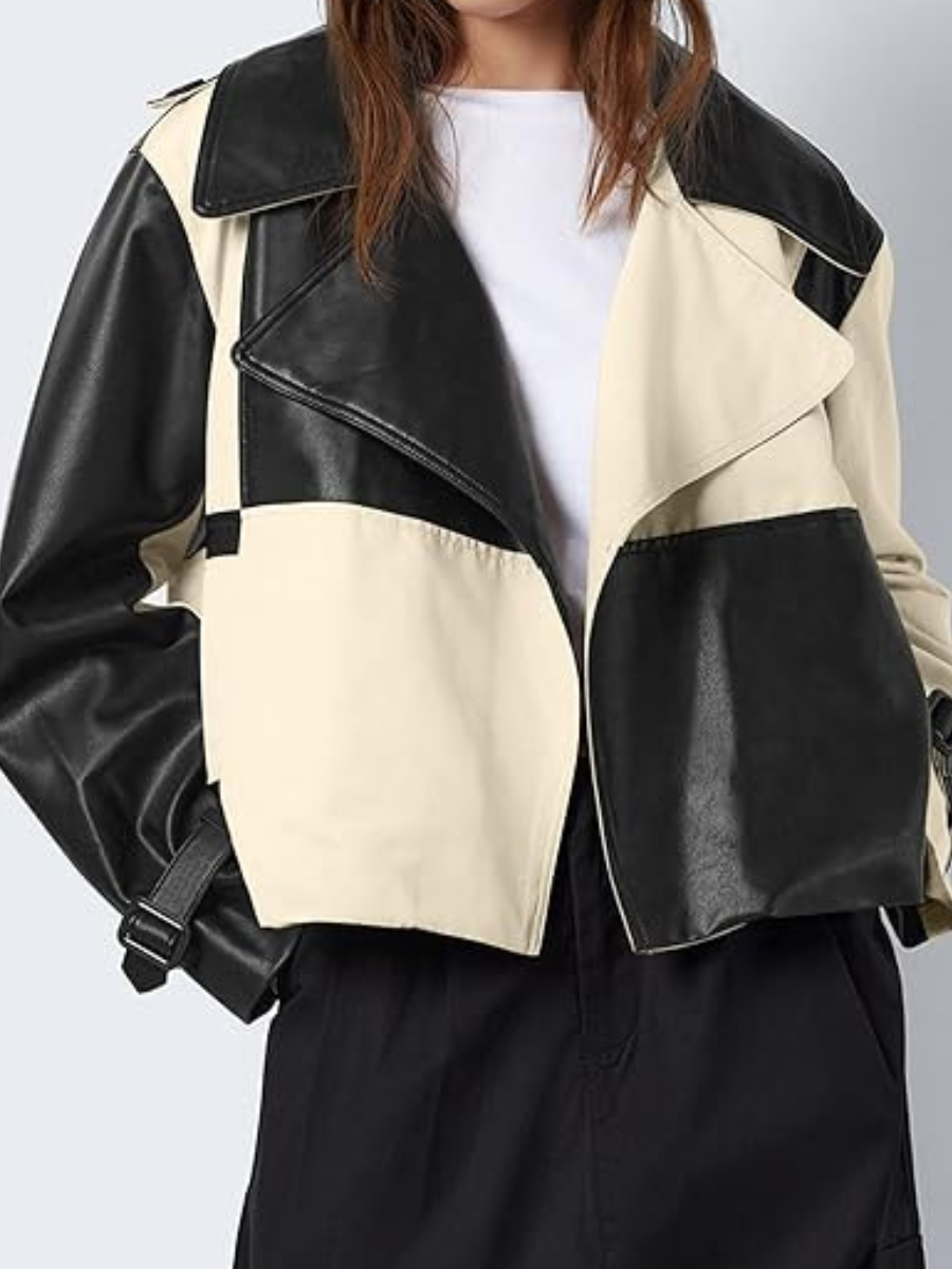 Colour Block Leather Jacket