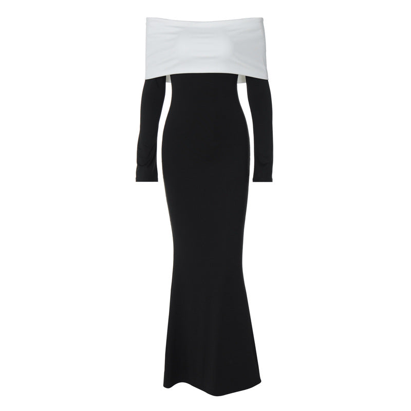 Fashion Off Shoulder Contrast Hip Dress