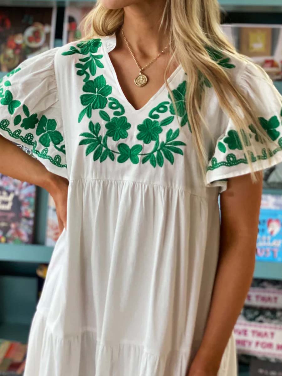 Flutter Sleeve V Neck Maxi Dress