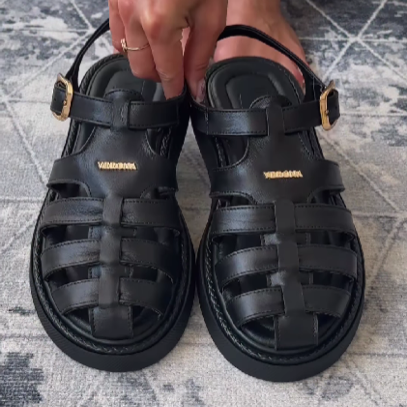 Woven Leather Flat Sandals