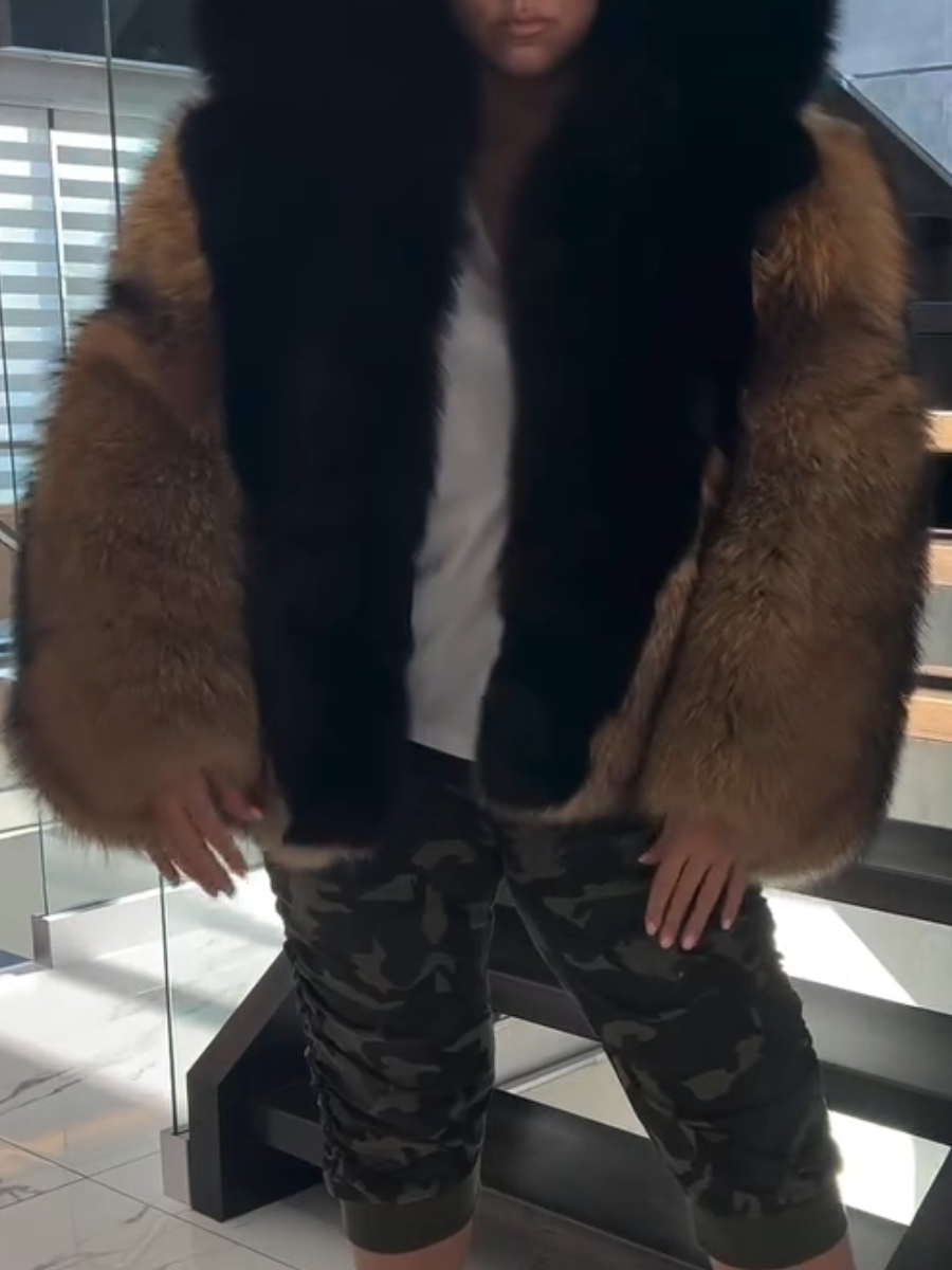 Hooded Fashionable Fur Coat