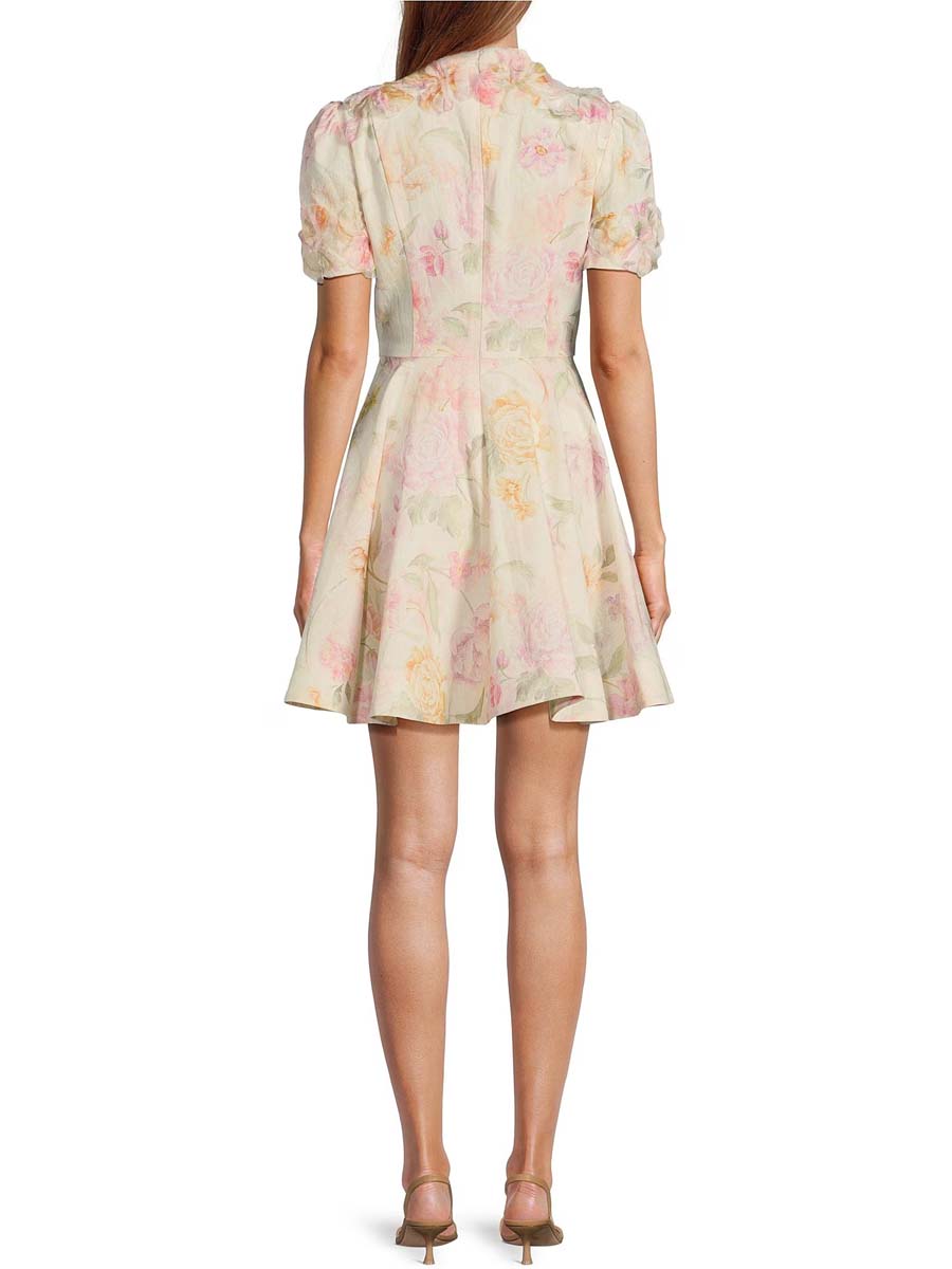 Floral Print Mockneck Short Sleeve Dress