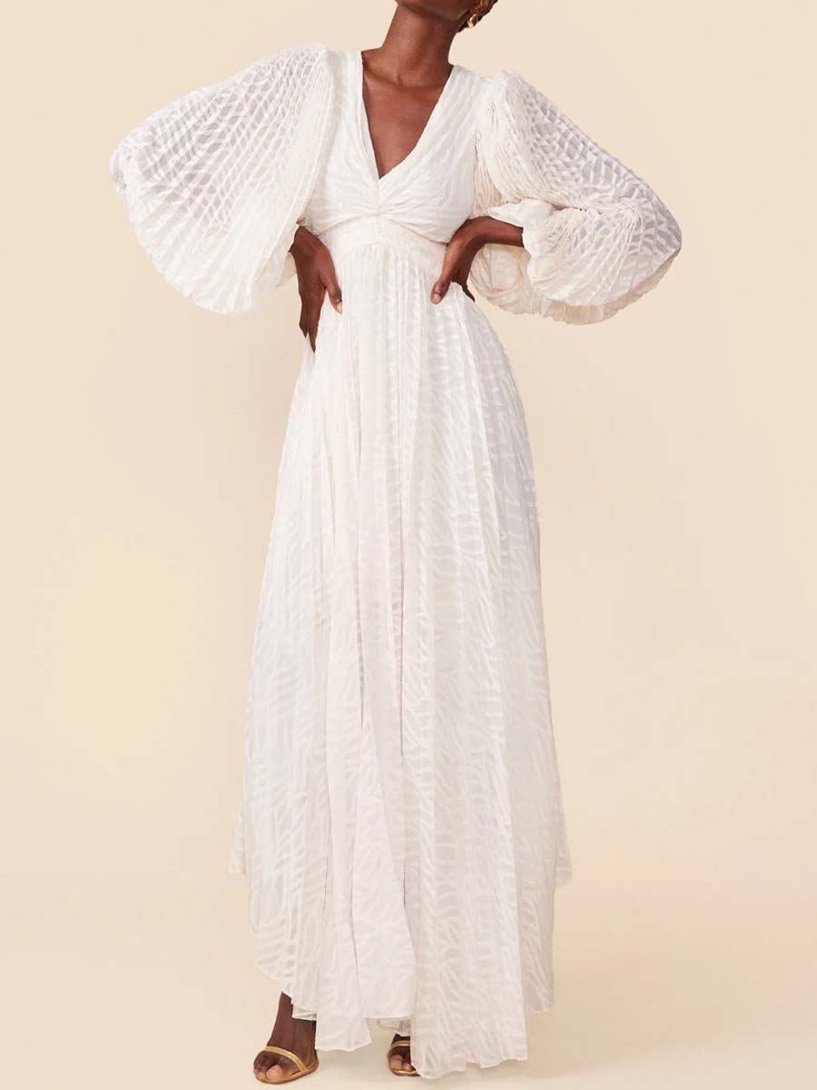 Elegant Deep V Neck Printed Maxi Dress