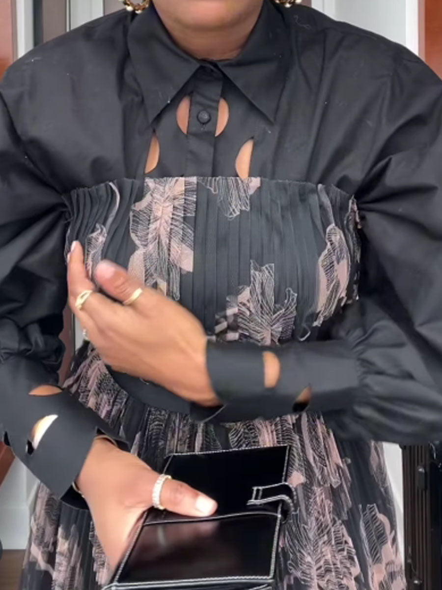 Hollowed Out Printed Patchwork Maxi Dress