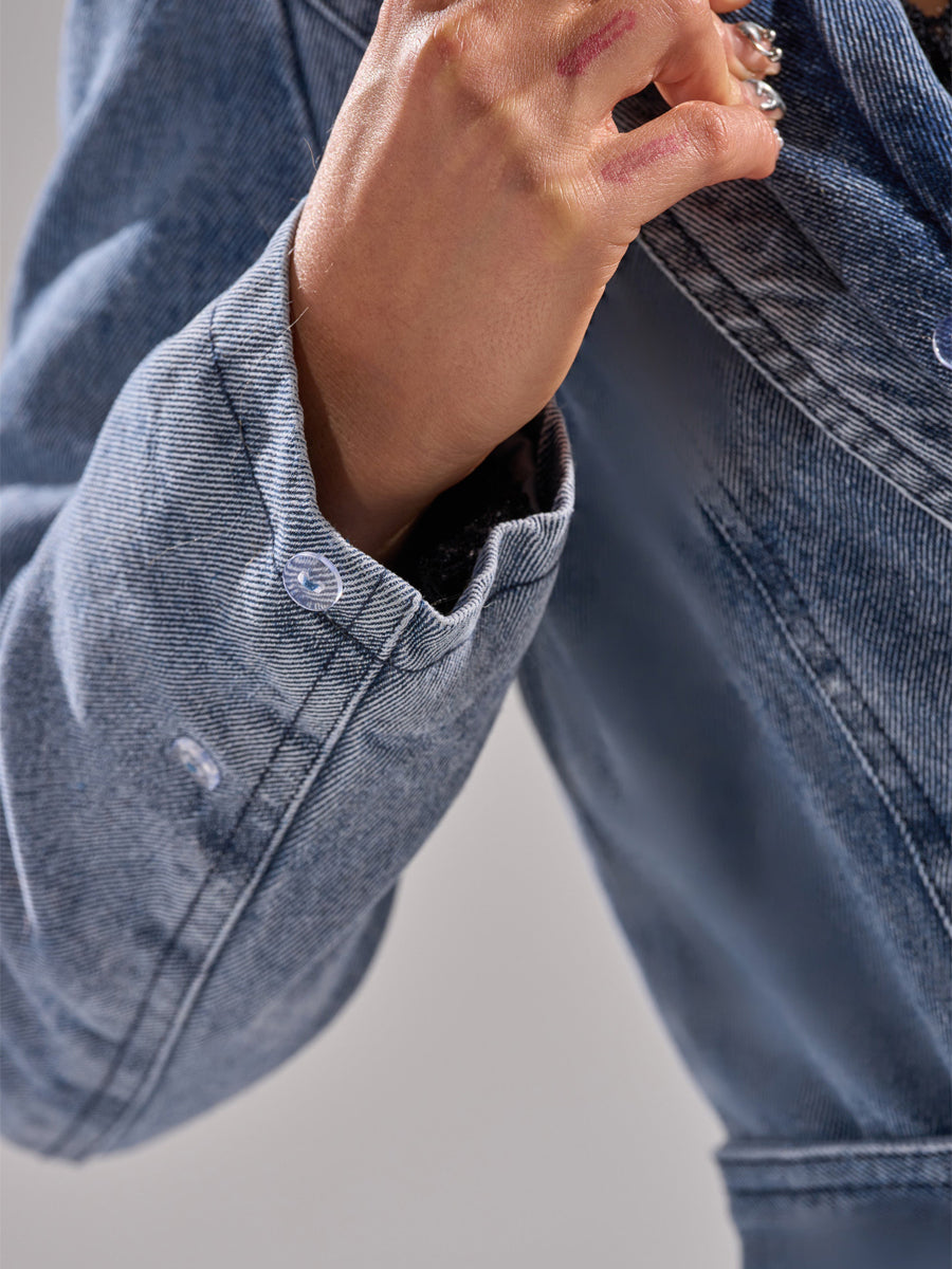 Wide Faux Fur Collar Denim Trench