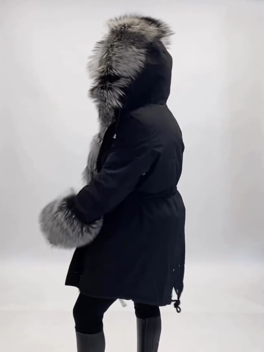 Black Hooded Fur Coat