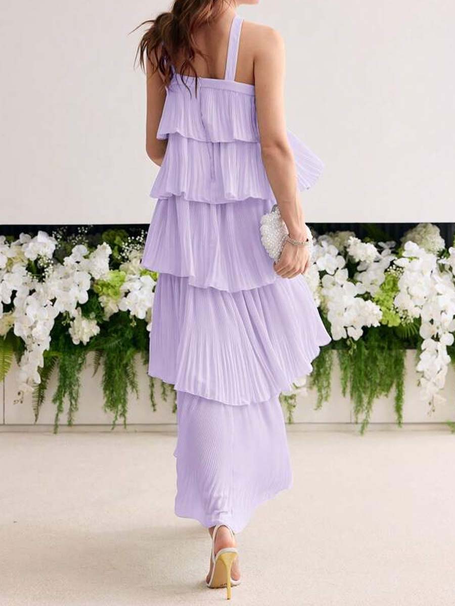 Elegant Pleated Party Tired Dress