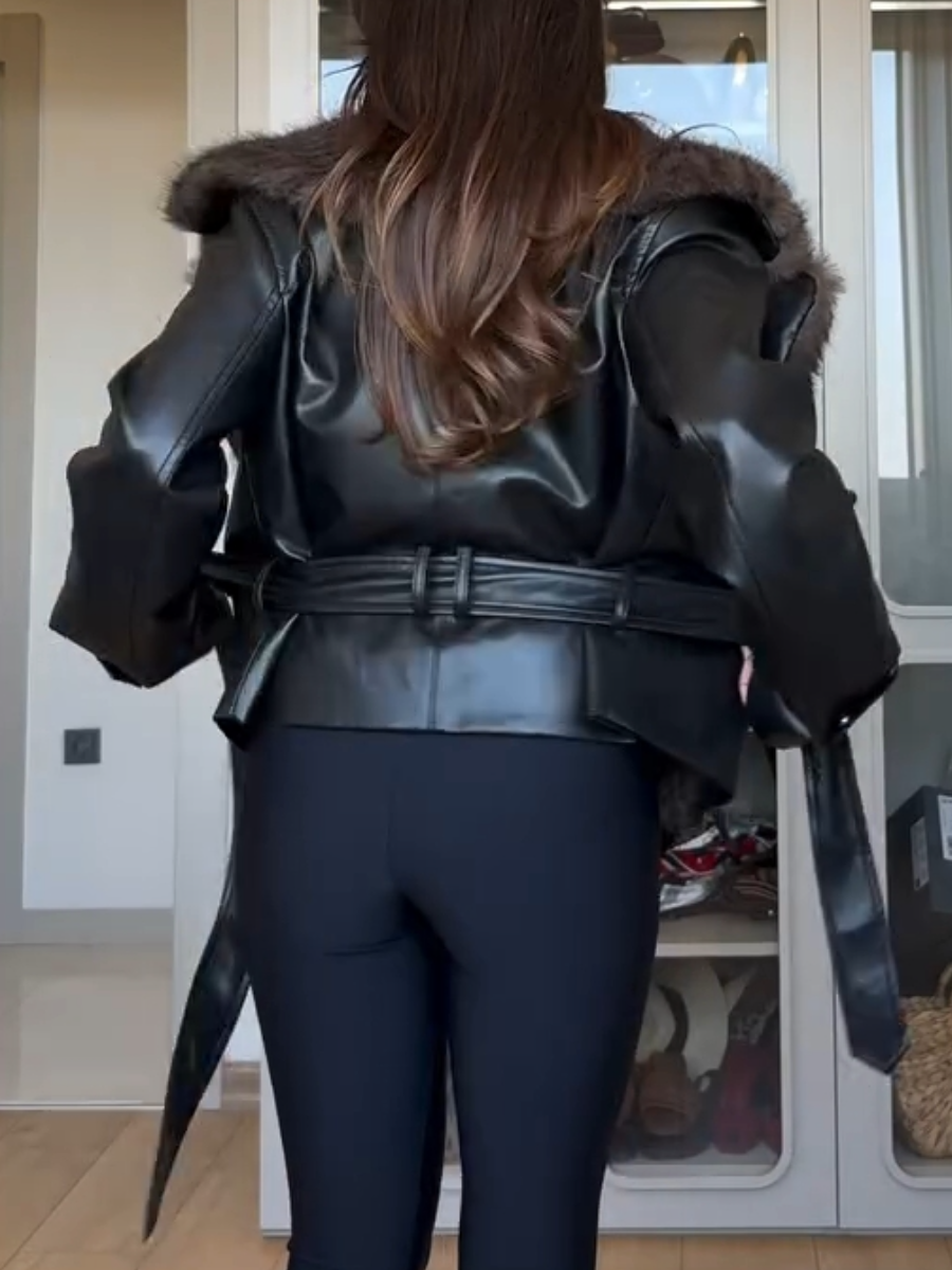 Genuine Leather Fashion Warm Coat