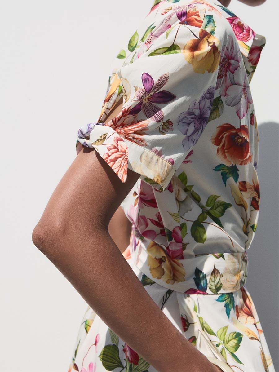 Floral Print Short Sleeve Belted Dress