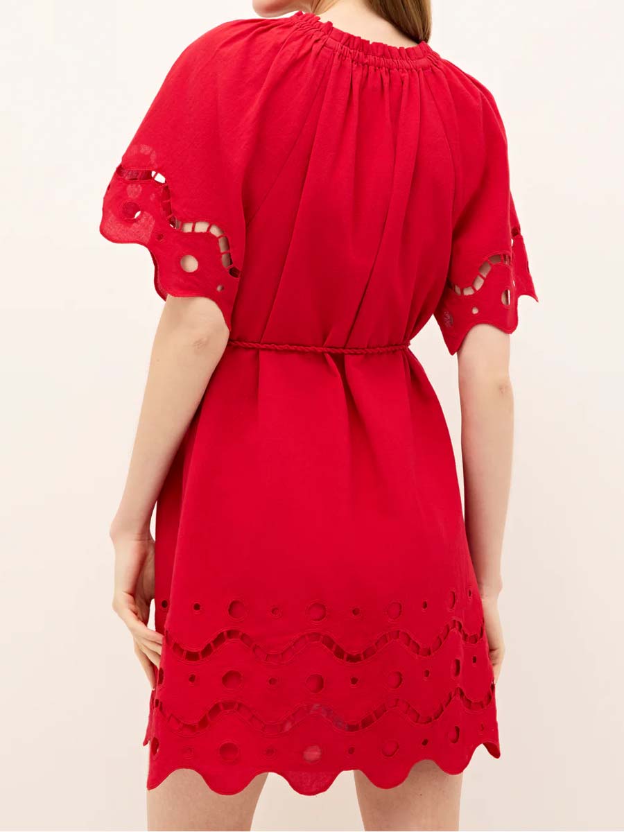 Elastic Neck Embroidered Eyelet Mini Dress