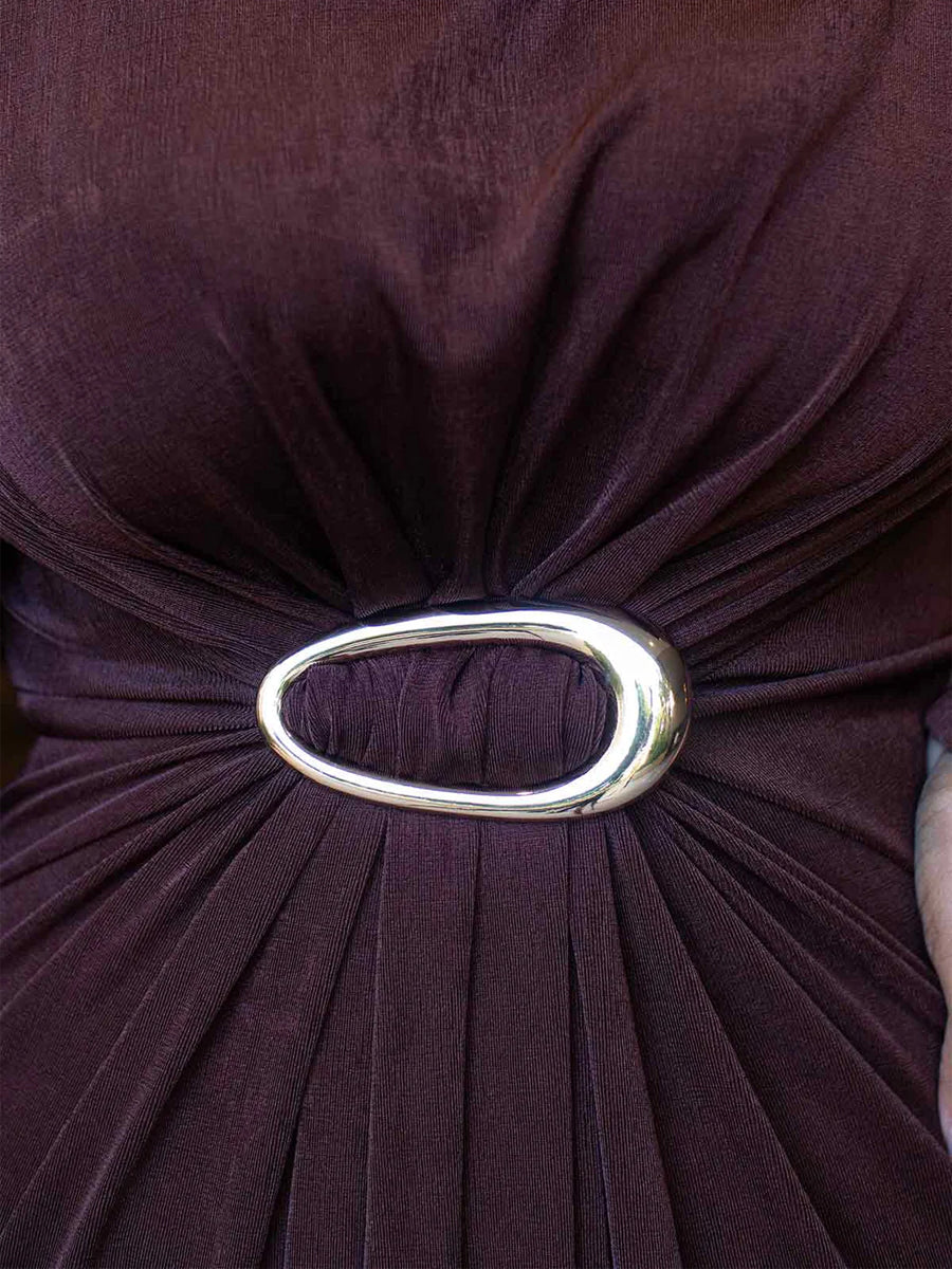 Gold-tone Buckle High Neck Maxi Dress