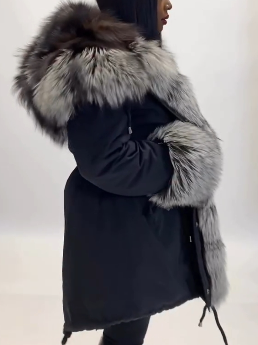 Black Hooded Fur Coat