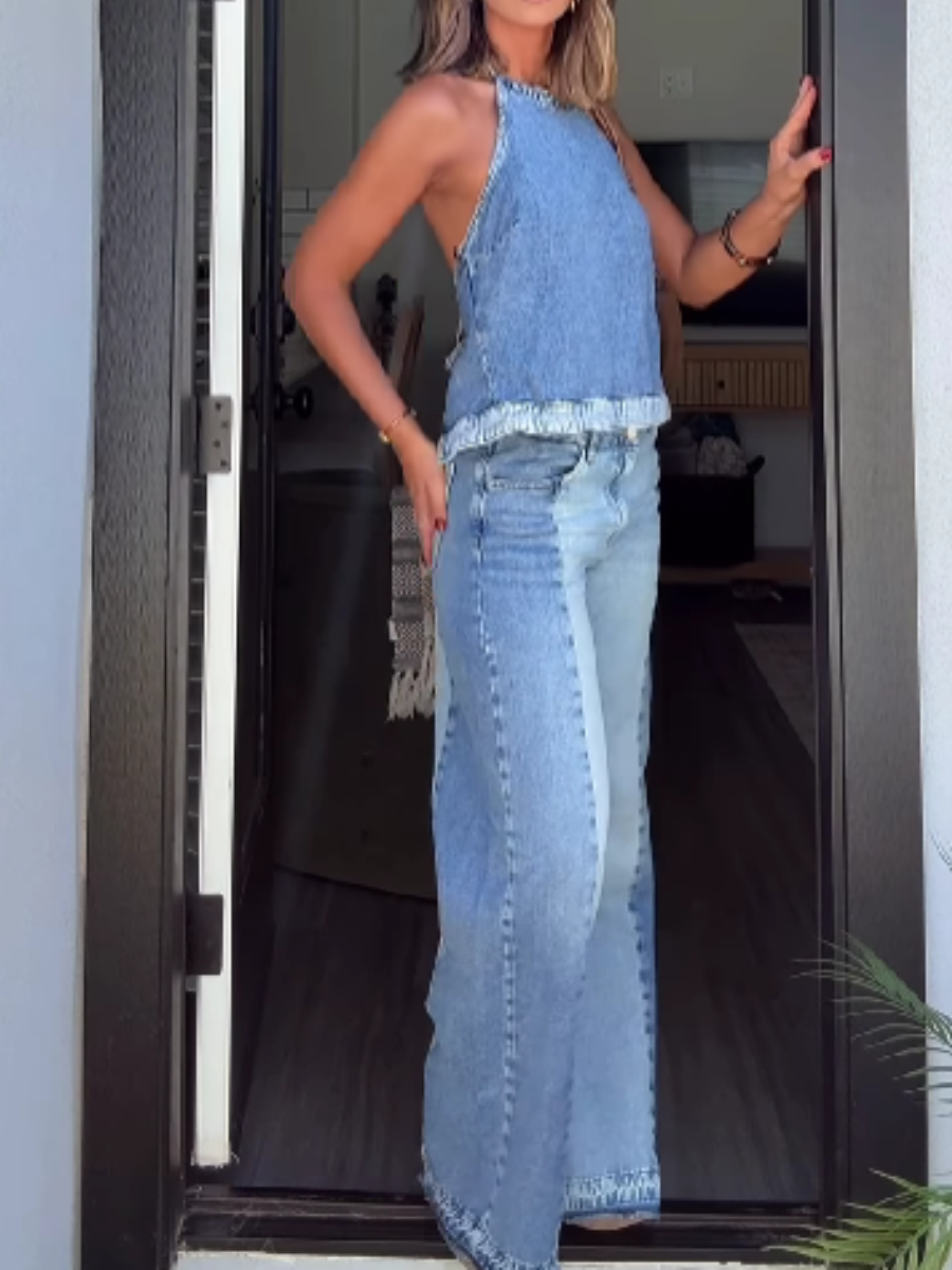 Backless Denim Suit