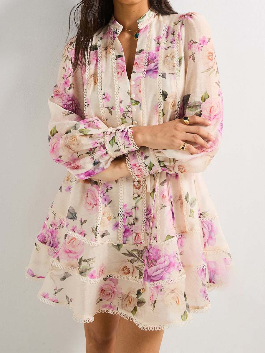 Floral Print Belted Mini Dress
