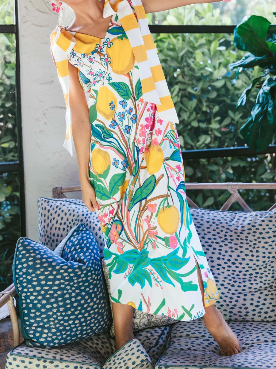 Printed V Neck Sling Dress