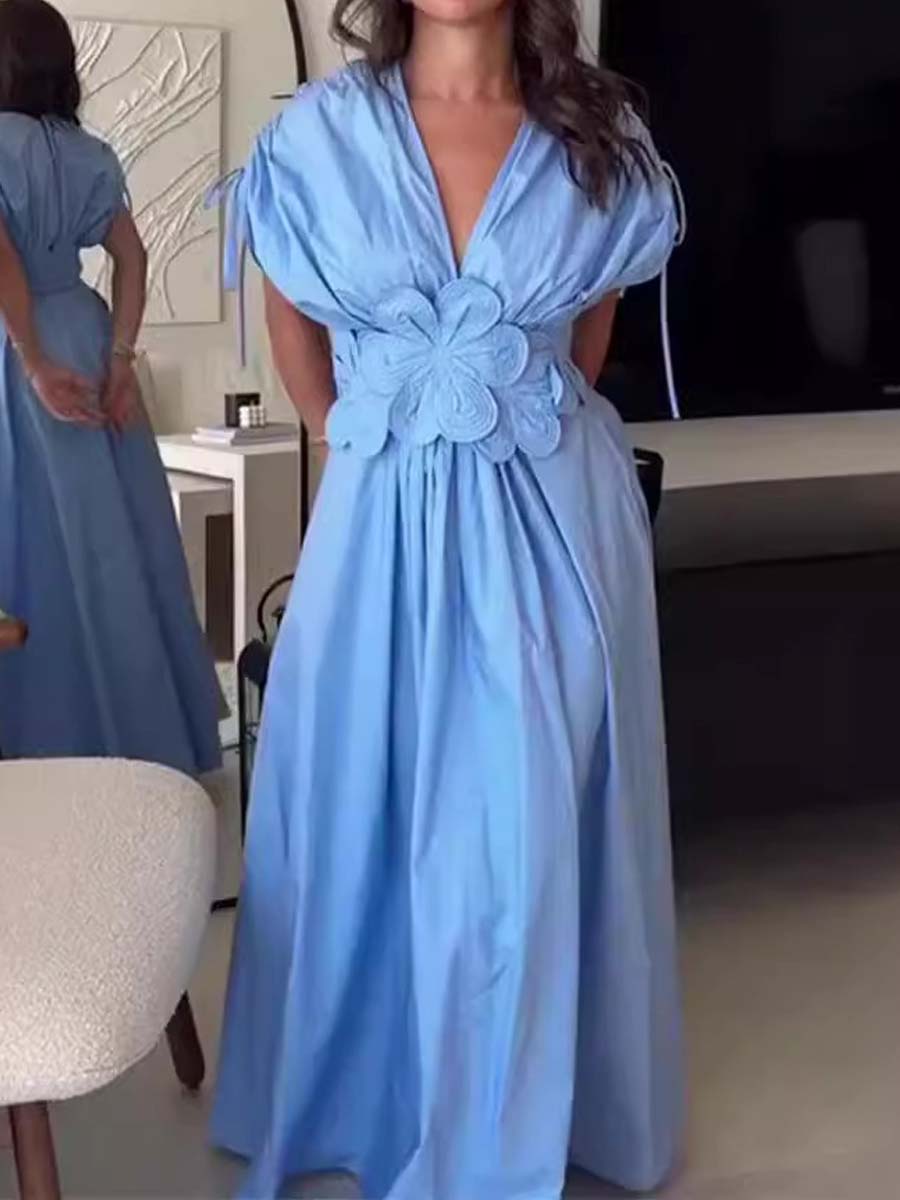 Elegant V-neck 3D Floral Dress