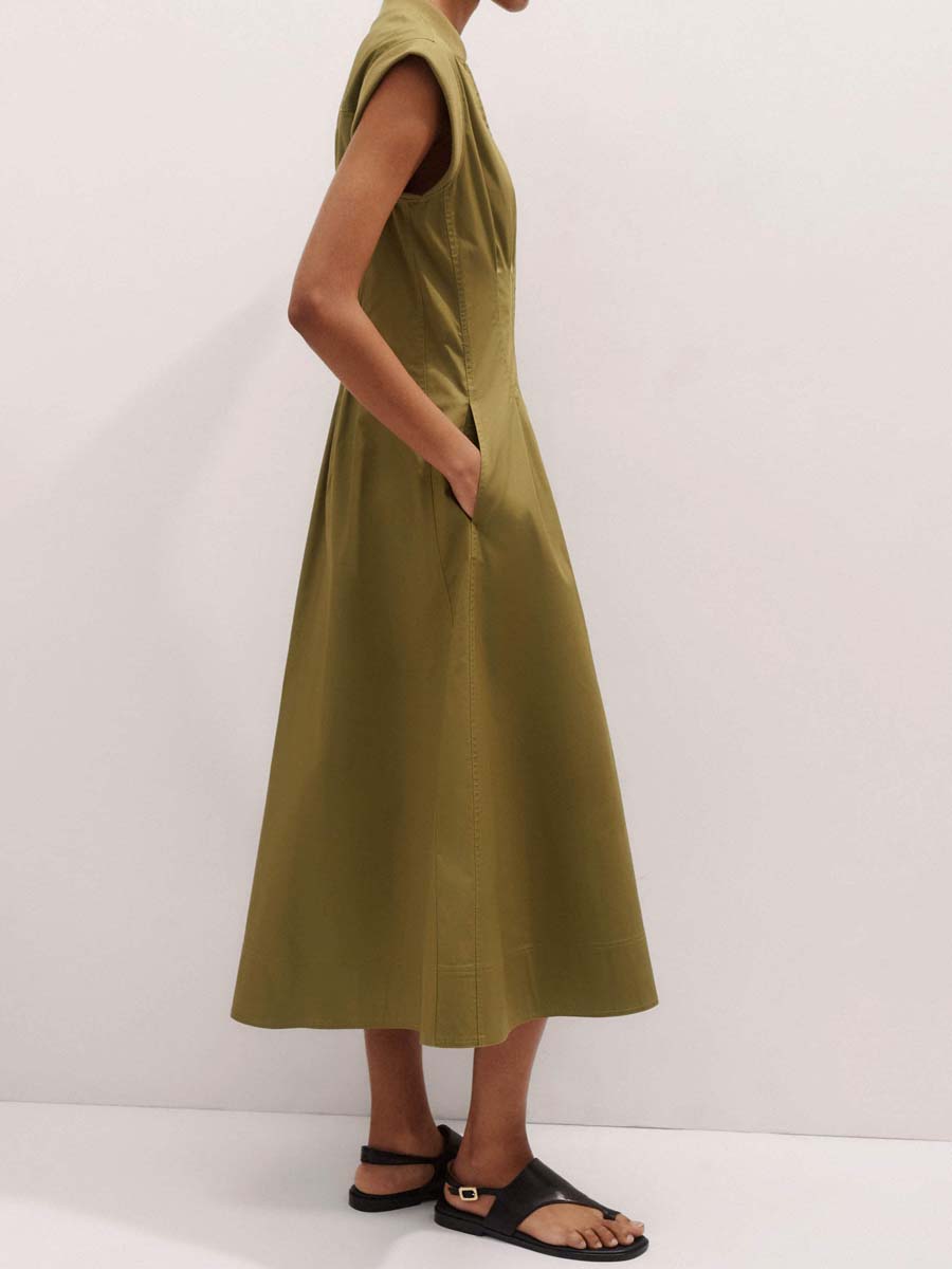 Zip Up Pleated Midi Dress