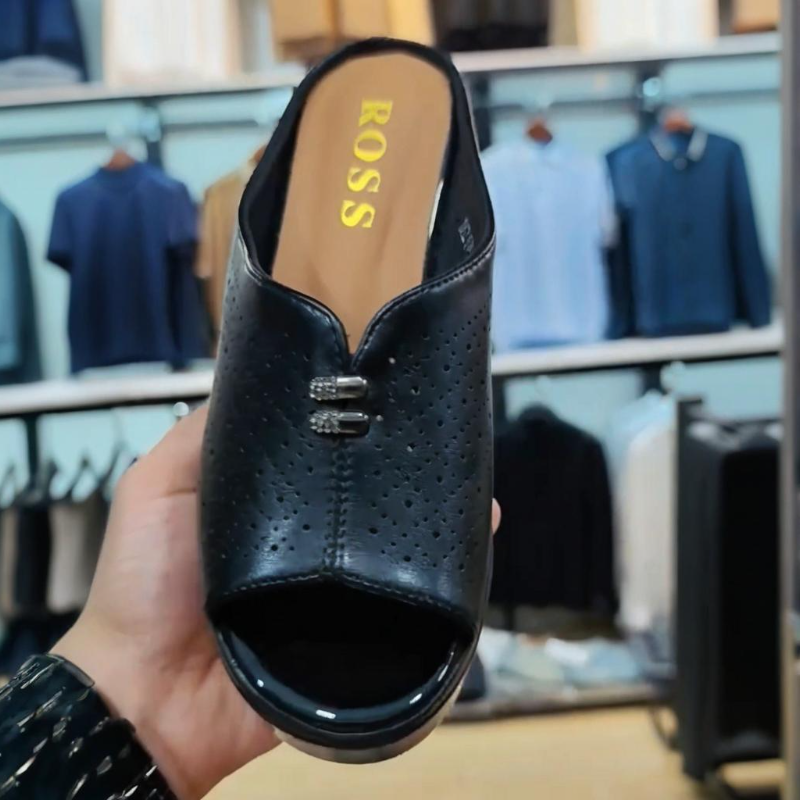 Women's Leather Perforated Casual Mid Heel Sandals