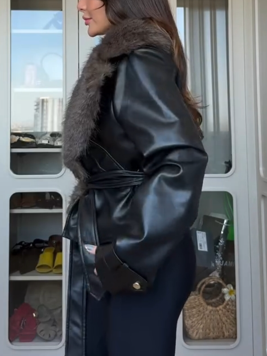 Genuine Leather Fashion Warm Coat