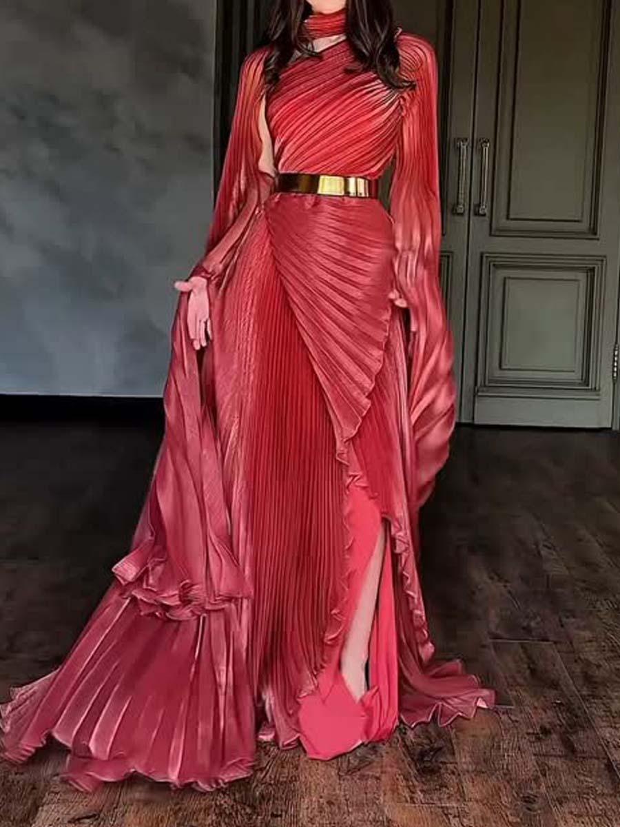 Elegant Irregular Pleated Maxi Dress
