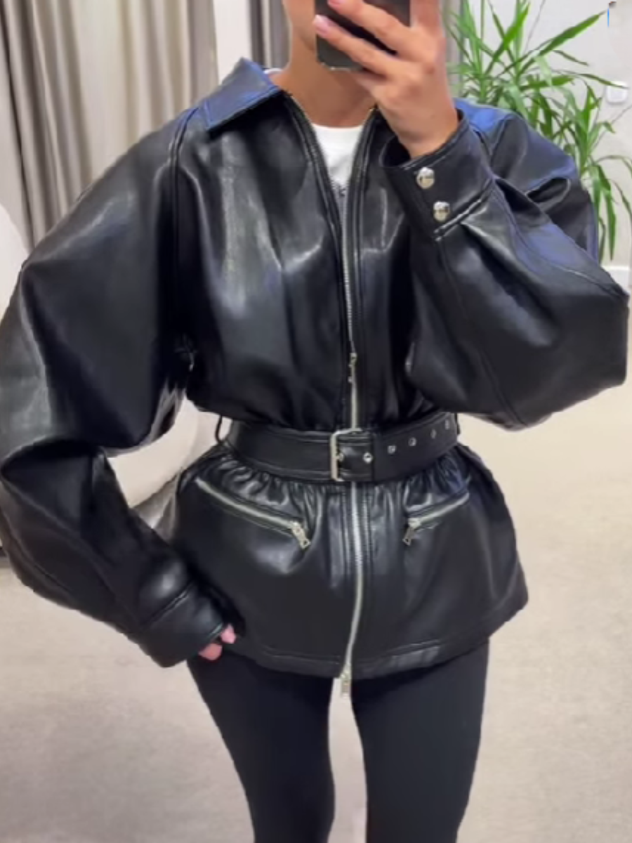 Leather Tight Waist Jacket