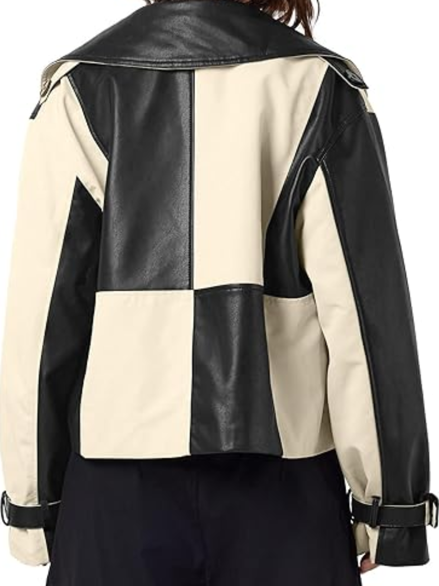 Colour Block Leather Jacket