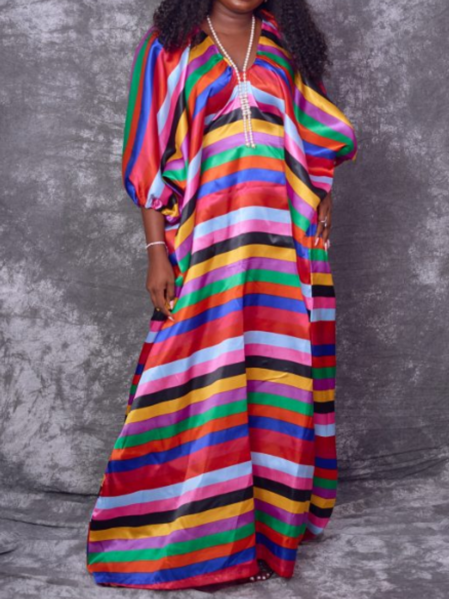 Rainbow Striped Kaftan Dress