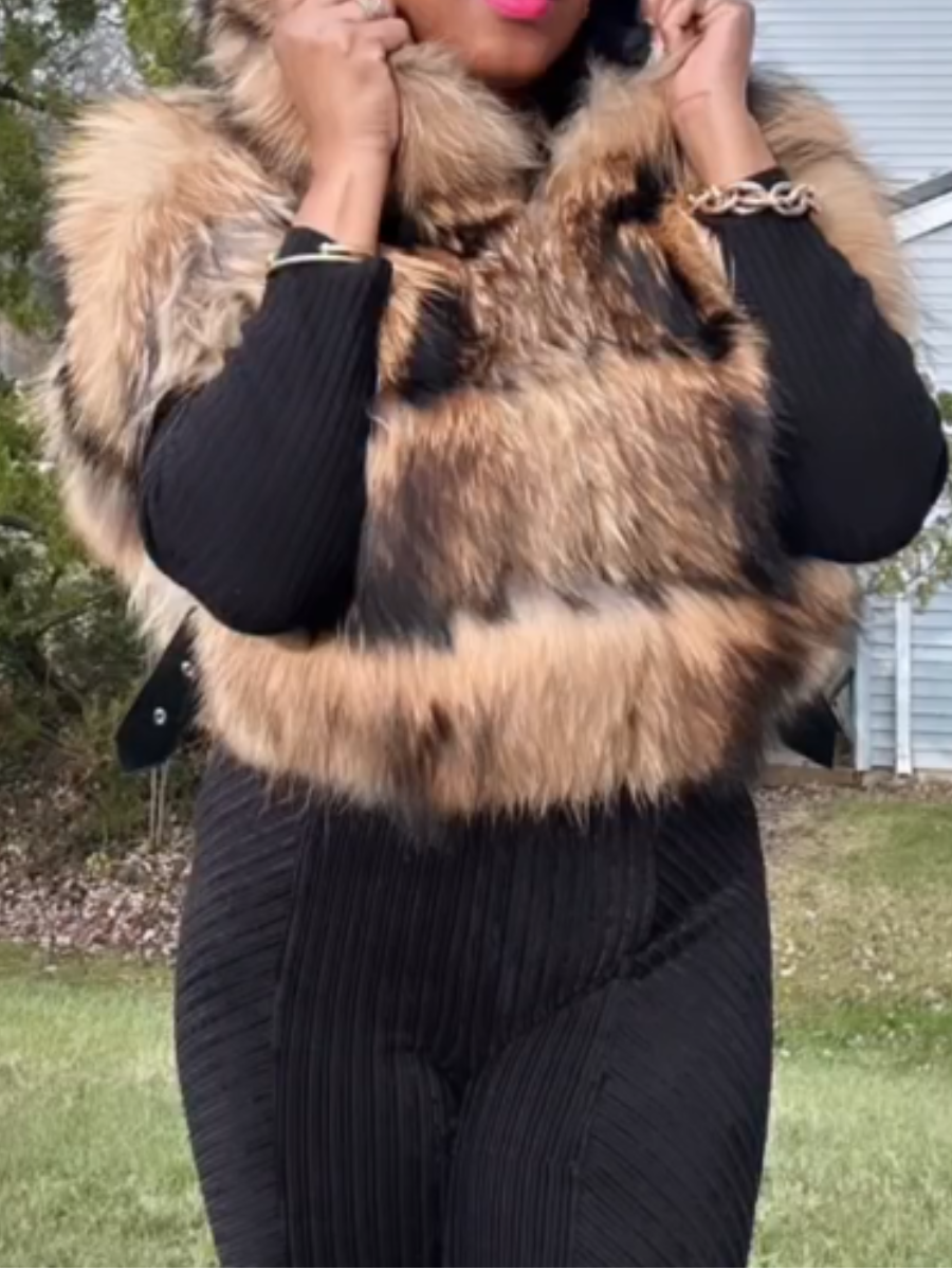 Hood Faux Fur Vest Jacket