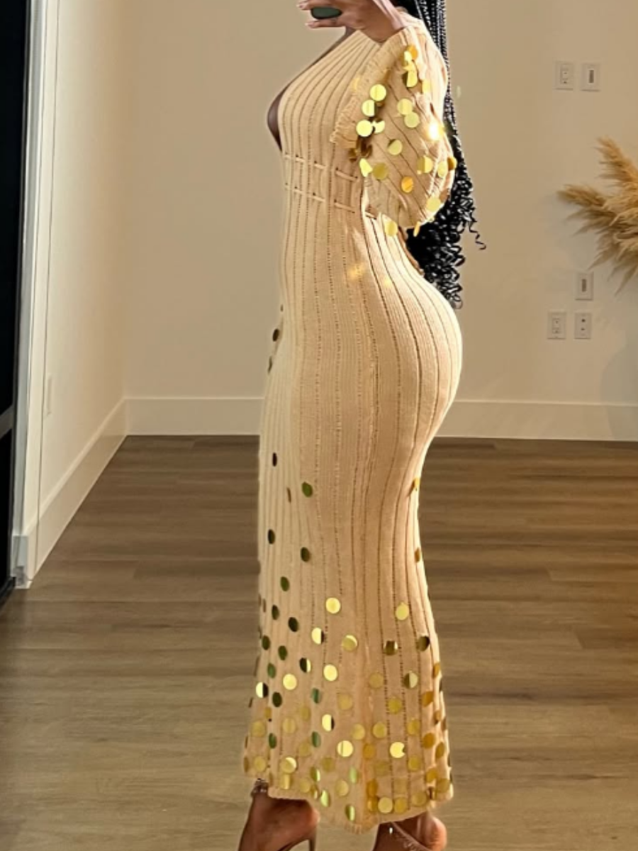 Camel Sequin Slim Dress