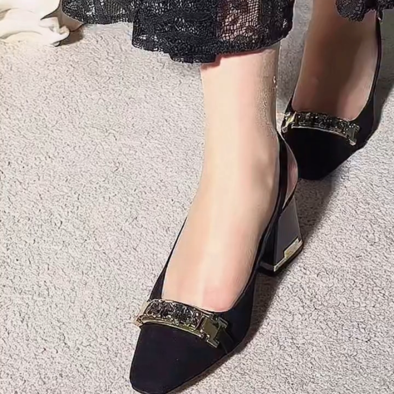 Women's Fashion Black Medium Heeled Sandals
