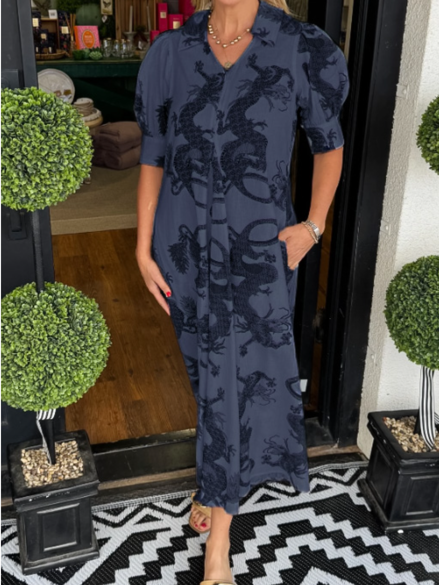 Dragon Printed Midi Dress