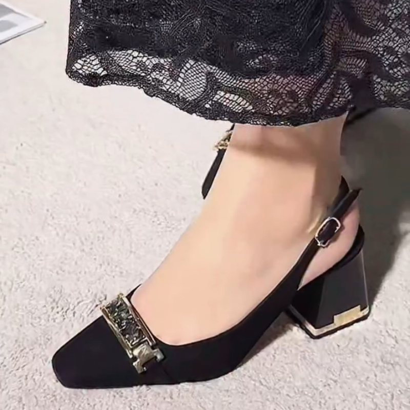 Women's Fashion Black Medium Heeled Sandals