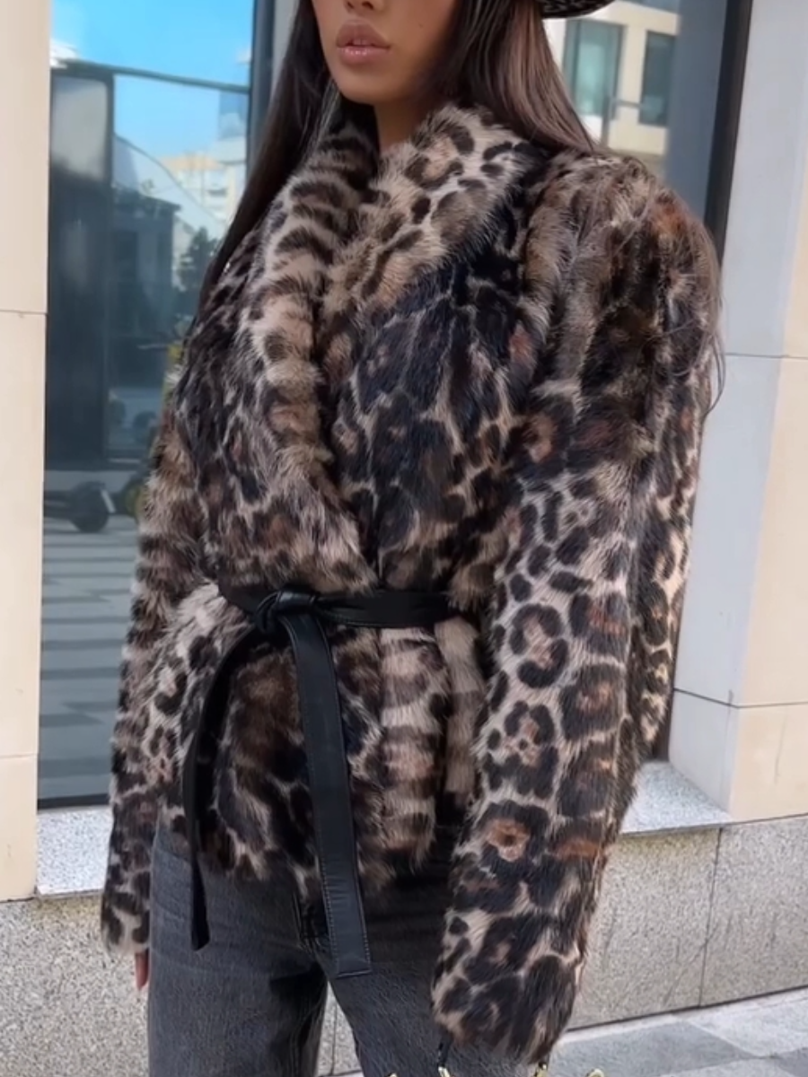 Fashion Leopard-Print Fur Coat
