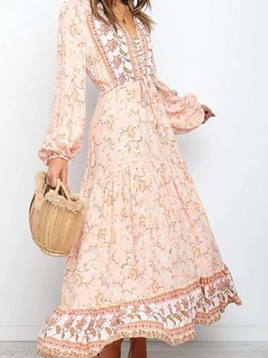 The Boho Style Printed Midi Dress