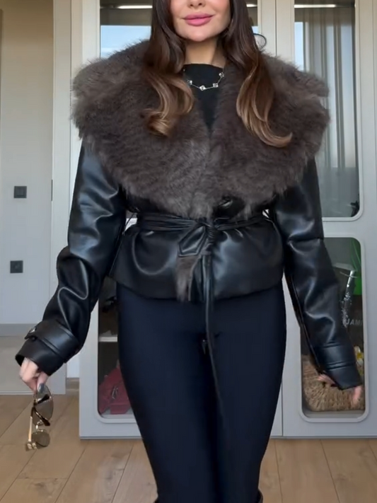 Genuine Leather Fashion Warm Coat