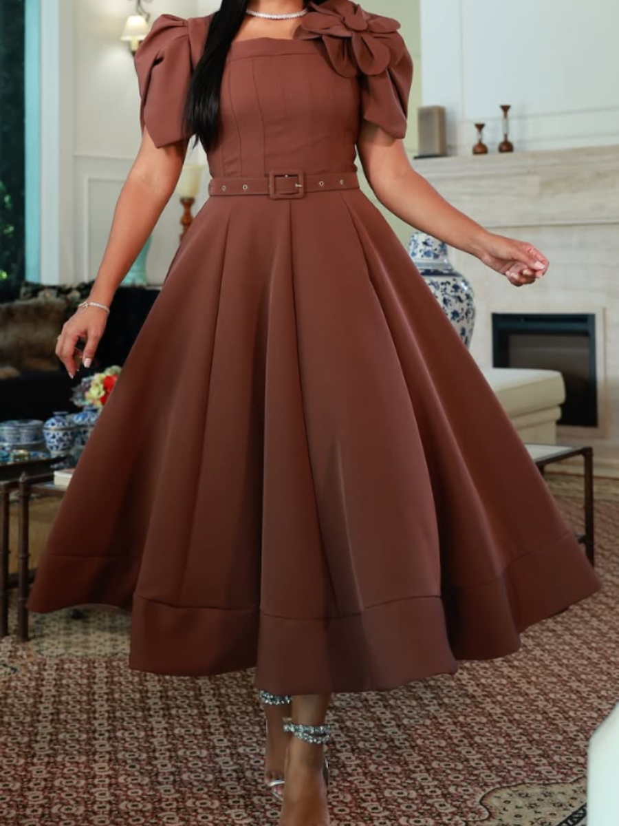 Demure Flower A-line Midi Dress