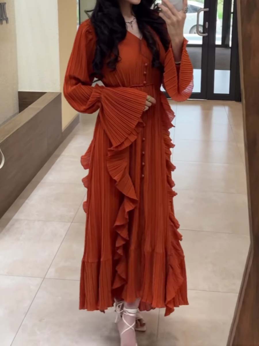 Chiffon Ruffled V-Neck Dress