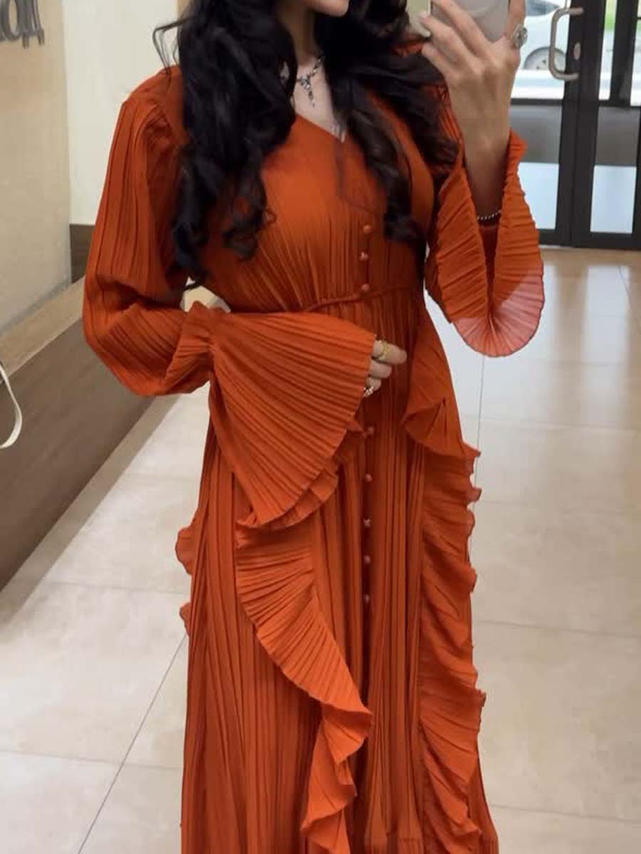 Chiffon Ruffled V-Neck Dress