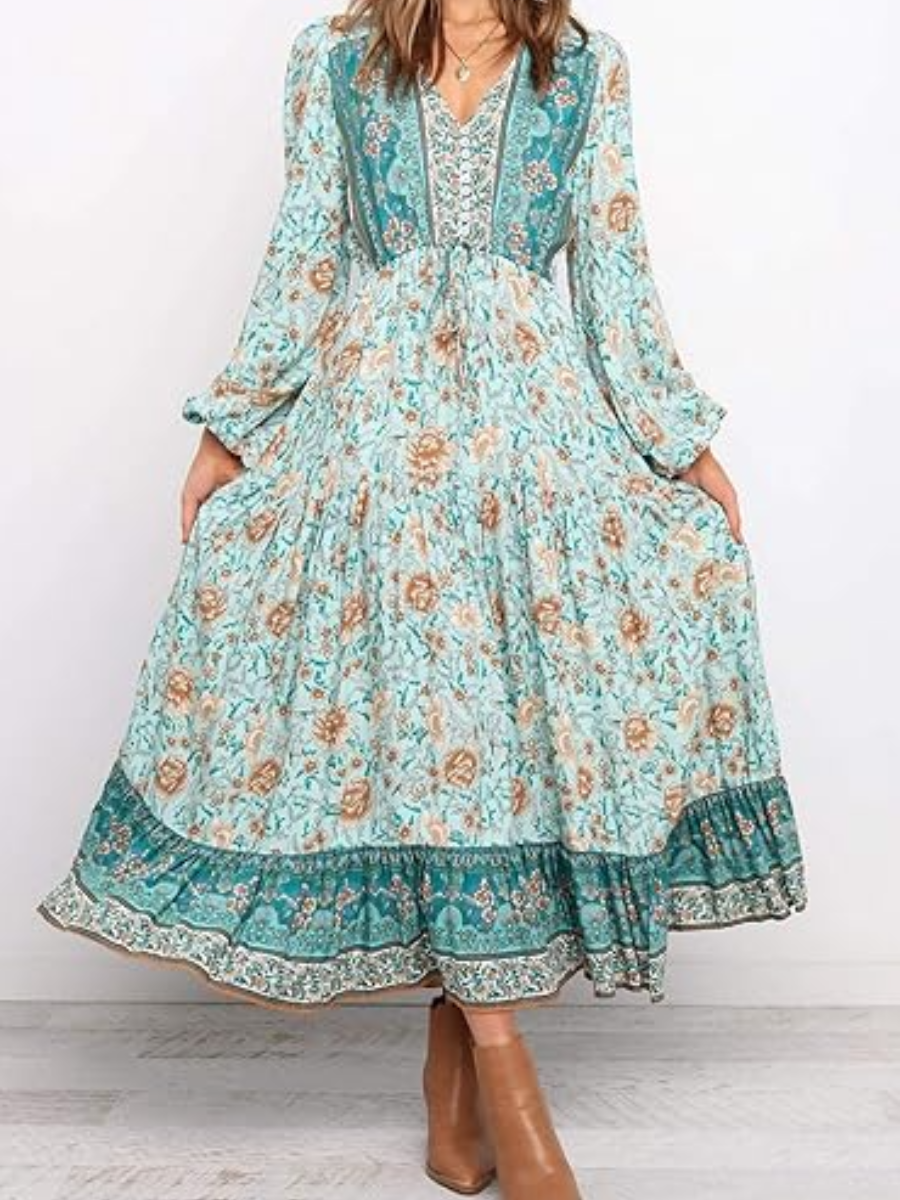 The Boho Style Printed Midi Dress