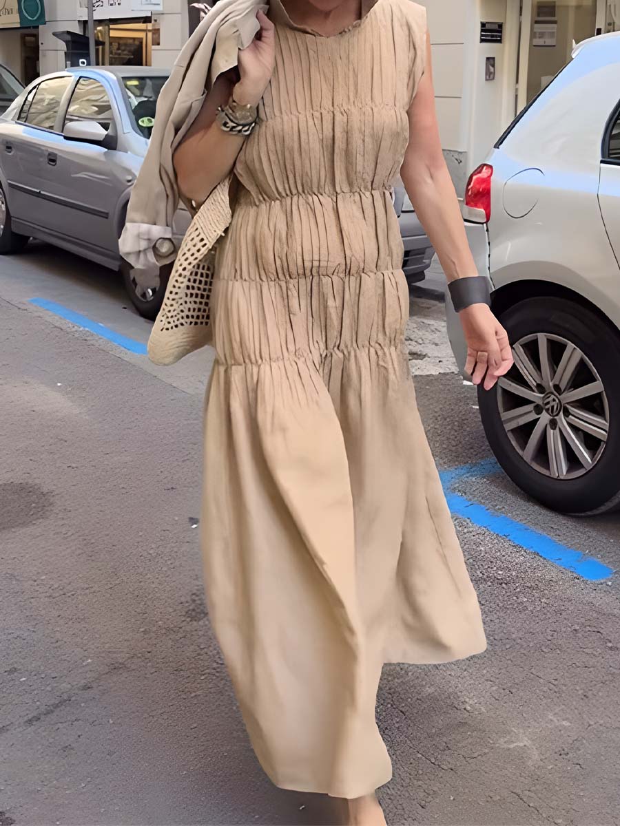 Linen Pleated Sleeveless Dress