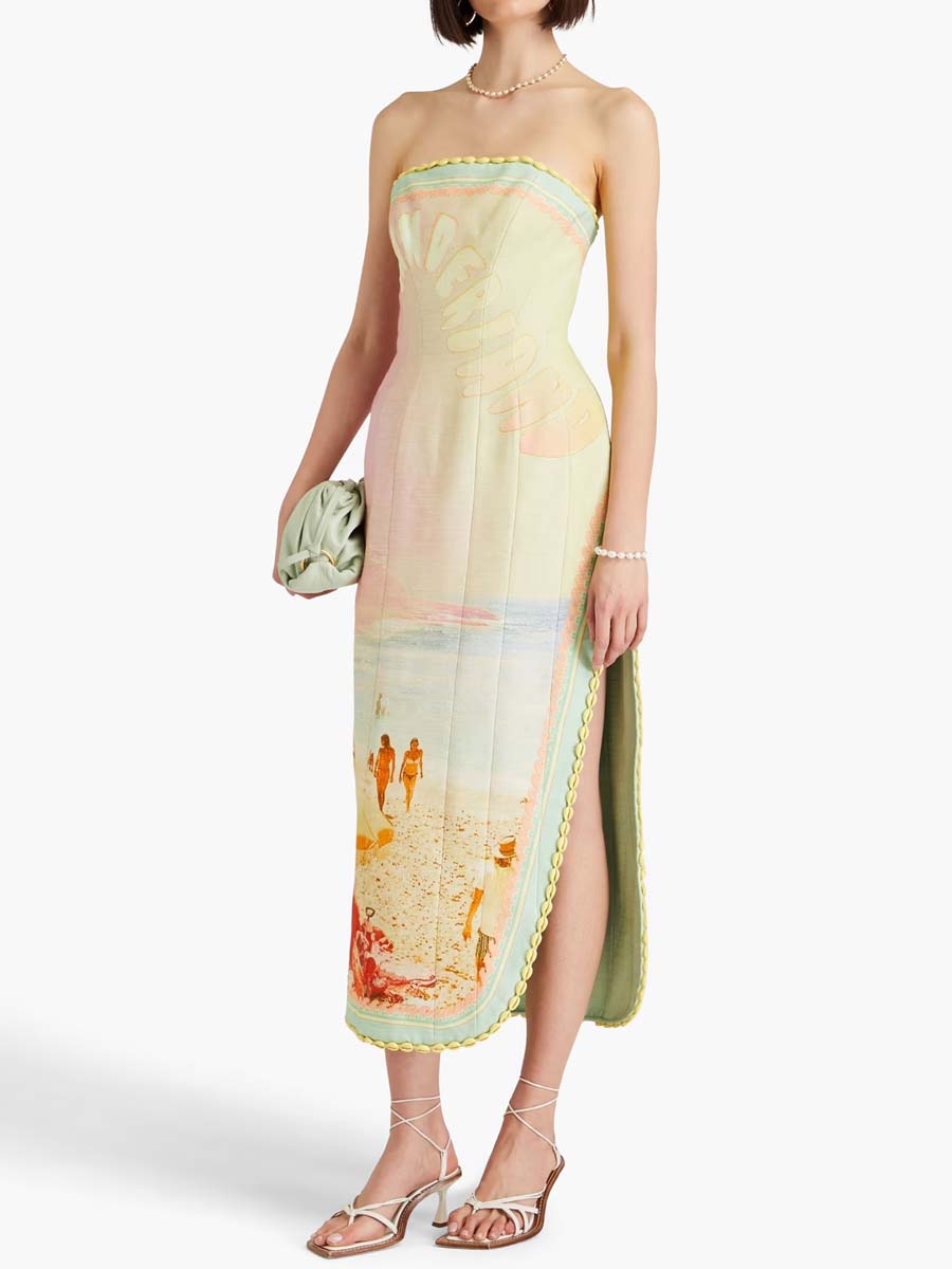 Strapless Printed Side Split Dress