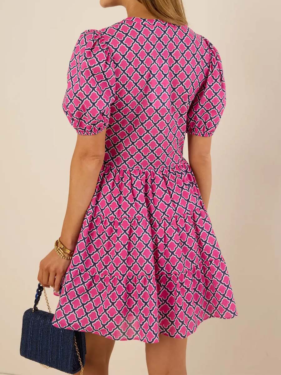 Printed V-neck Tiered Dress