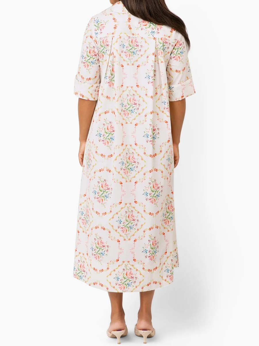 Button-front Placket Printed Dress