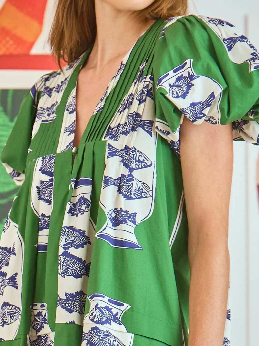 Puff Sleeve Pleated Mini Dress