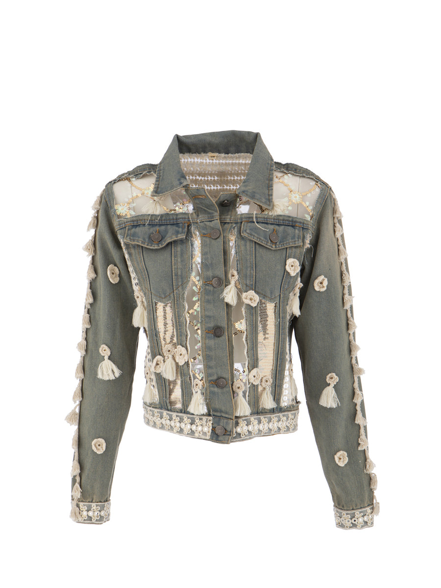 Cutout Embroidered Denim Jacket