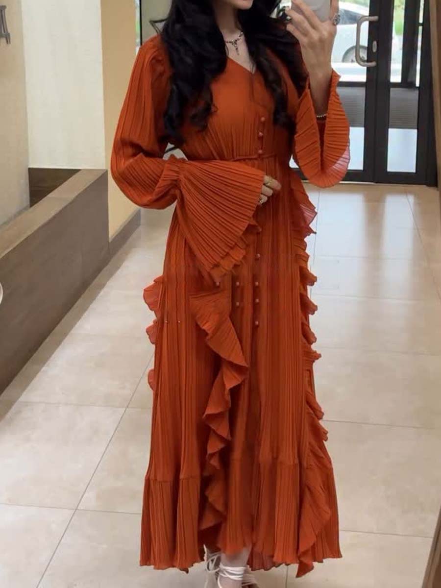 Chiffon Ruffled V-Neck Dress